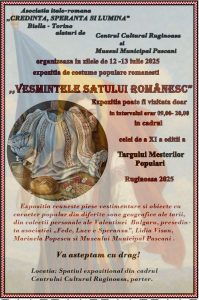 Reprezentanții Asociației italo-române, Biella, Torino alături de cei ai Centrului Cultural Ruginoasa și ai Muzeului Municipal Pașcani organizează în zilele 12 – 13 IULIE 2025 expoziția de costume populare românești „VEȘMINTELE SATULUI ROMÂNESC”.