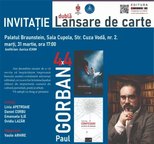 Universitarul și cunoscutul scriitor și jurnalist Paul Gorban lansează, la Iași, în ziua de marți, 31 martie 2026, începând cu ora 17, două cărți noi.Manifestarea va avea loc în Sala Cupola din incinta Palatului Braunsetin (Str. Cuza Vodă, Nr. 2).