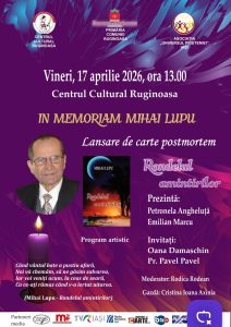 În ziua de vineri, 17 aprilie 2026, începând cu ora 13, la Ruginoasa, în incinta Centrului Cultural, va fi prezentată cartea Rondelul amintirilor, volum semnat de către regretatul dascăl Mihai Lupu.